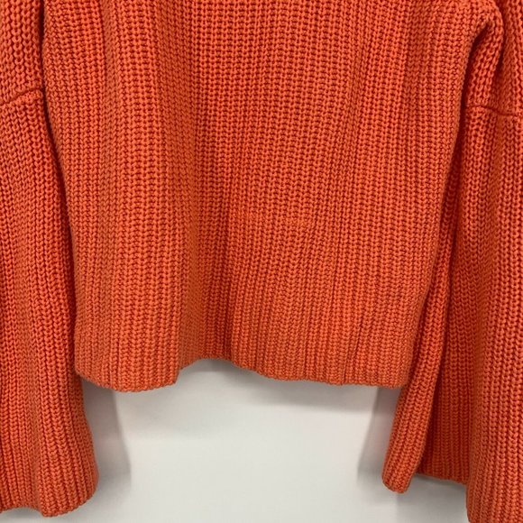 Free People Sweater Damsel Orange VNeck Ribbed Pullover Bell Sleeve - Picture 11 of 12